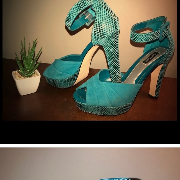 Teal Peep Toe Platforms - Picture 6 of 9